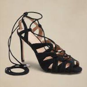 Banana Republic Jene Black Suede Lace-Up Heels, Size 8